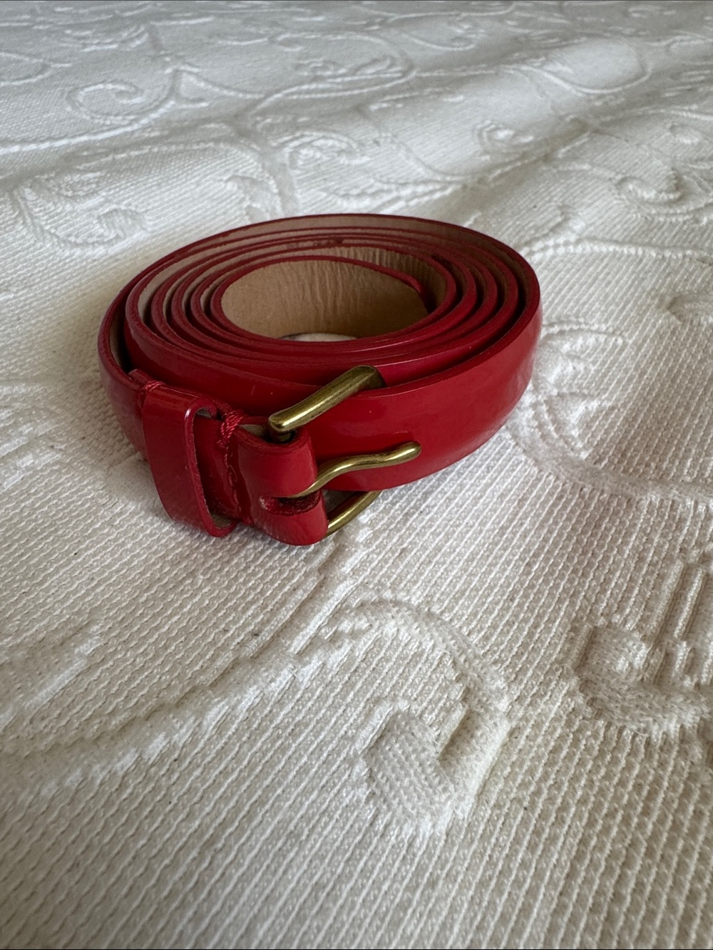 J. Crew Red Slim Leather Belt with Brass-Tone Buckle